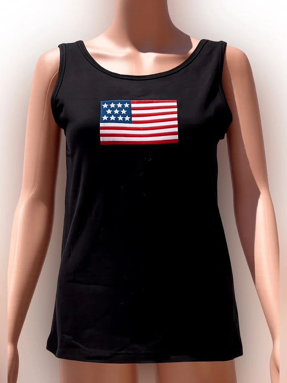 New Zenana Embroidered American Flag Patch Black Tank Top Patriotic Size L
